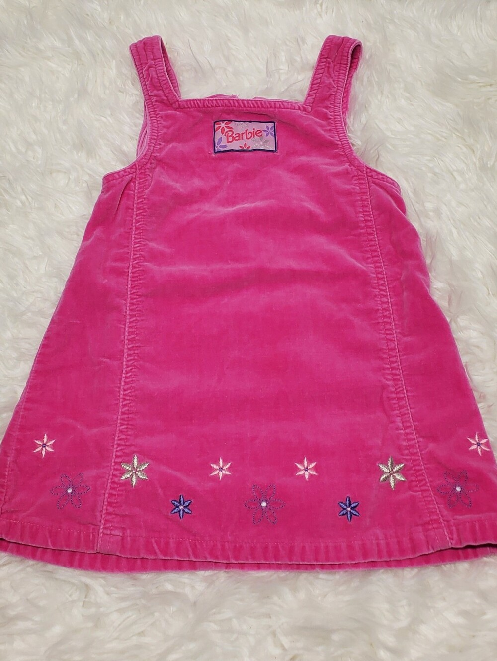 Rare 1999 barbie dress hot pink embroidery flowers vintage y2k velvet Vtg